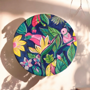 Tropical Birds & Blooms – Hand-Painted Acrylic Mini Canvas (4 Inch)